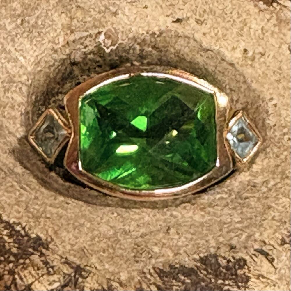 Ross Simons Ring Size 5 Gold Plated over Sterling Silver w/ Peridot & Blue Topaz
